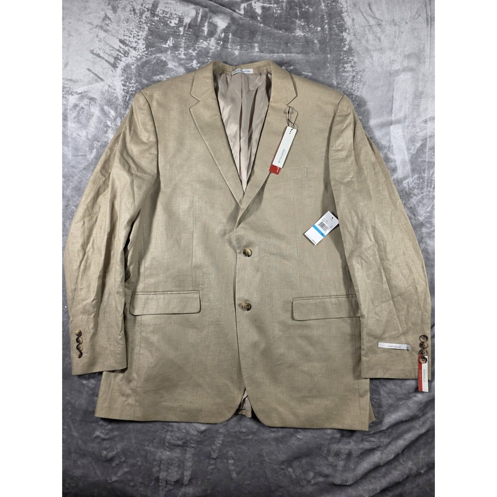 NWT Perry‎ Ellis Linen Blend Speaker Blazer Jacket. 48L Neutral Tan Modern Fit